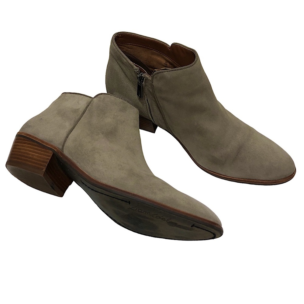 Sam Edelman Leather Suede Petty Zipper Tan grayish Putty Ankle Booties  10M